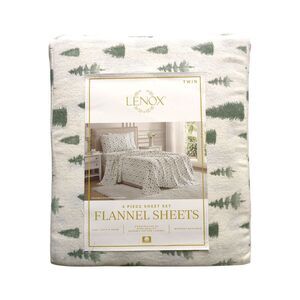 Lenox 6-Piece Soft & Warm 100% Cotton Flannel Sheet Set, Twin - Pine Trees